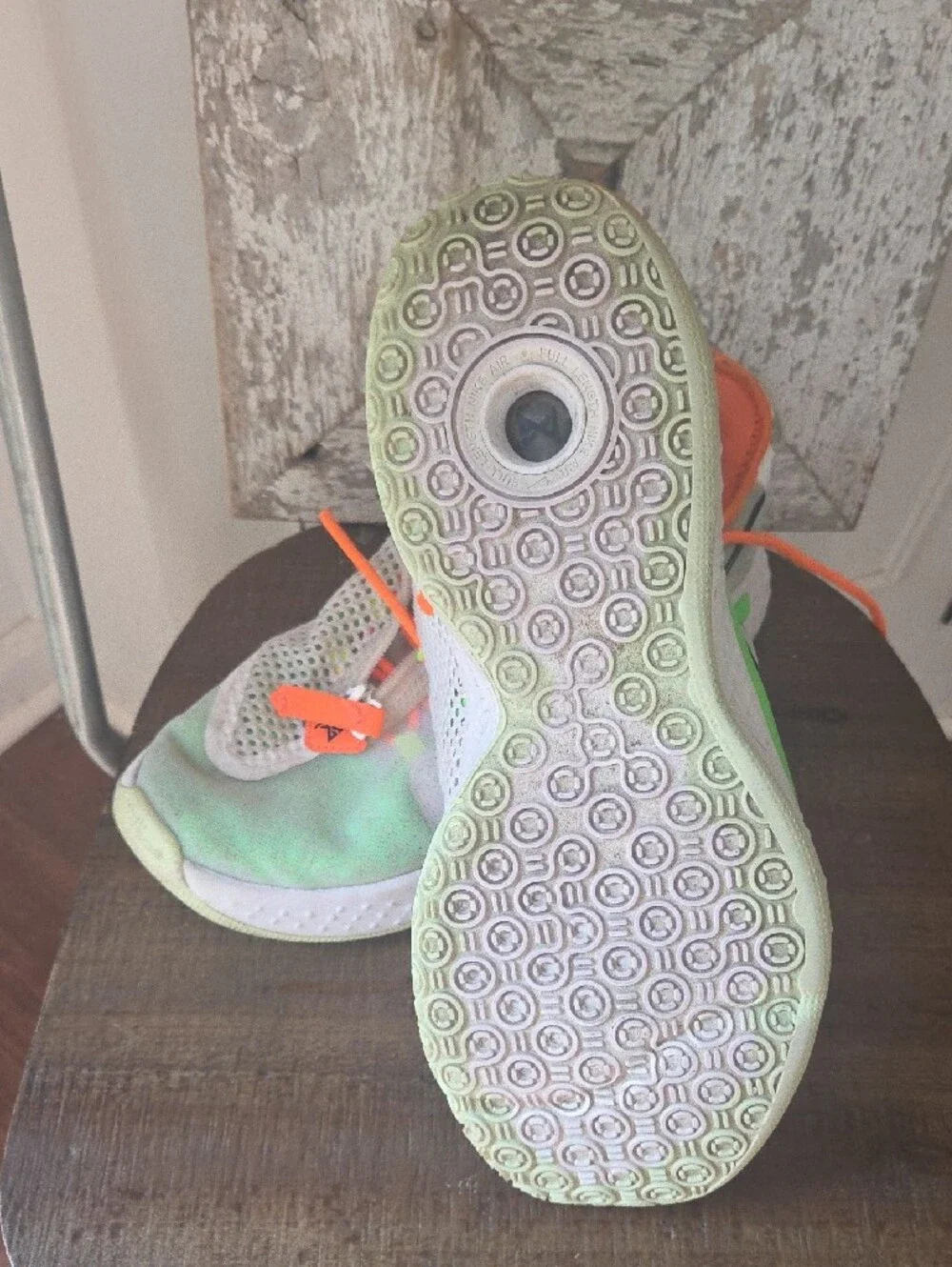 Nike Mens White Sneakers with Bright Orange & Neon Green Accents